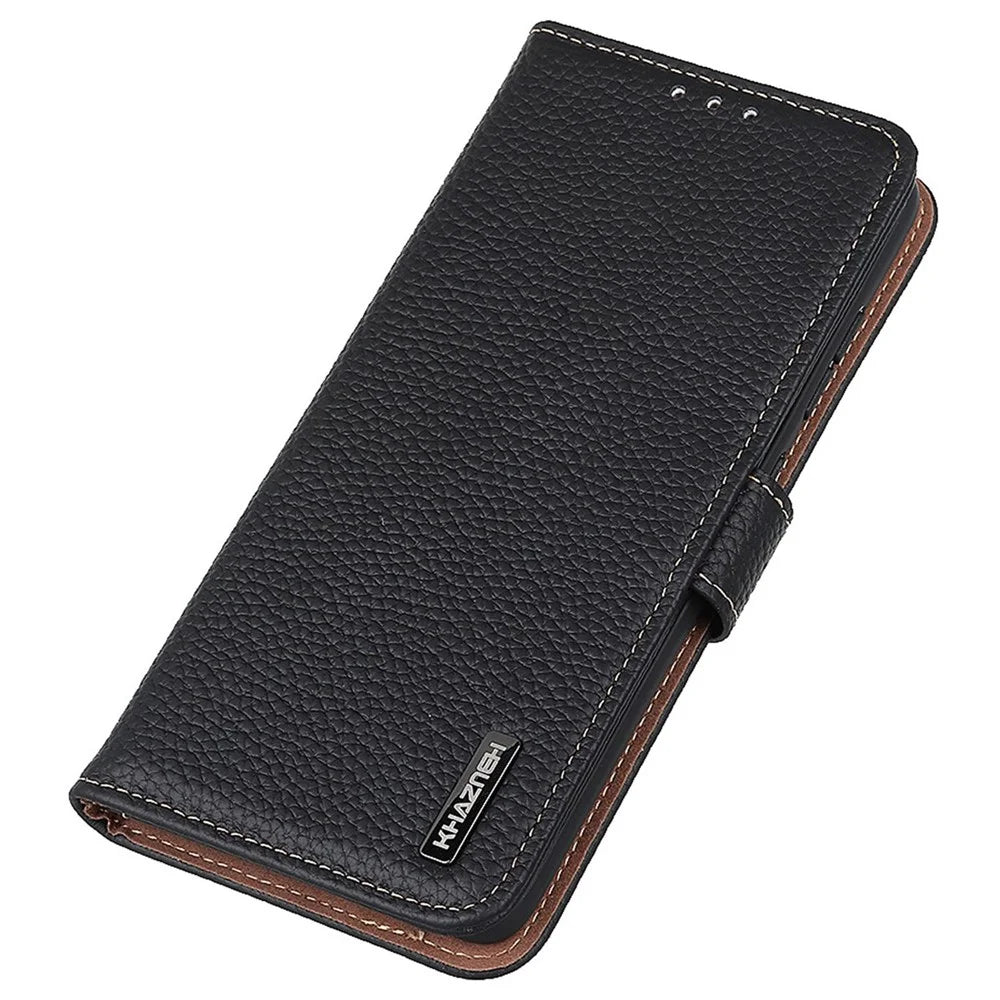 KHAZNEH For Samsung Galaxy S26 Case Genuine Cow Leather Flip Phone Cover - Black - 5