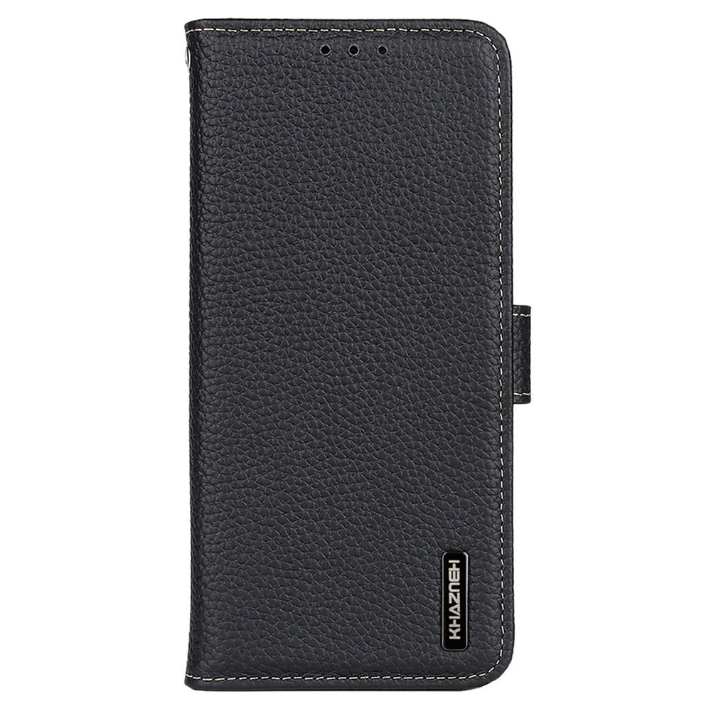 KHAZNEH For Samsung Galaxy S26 Ultra Case Genuine Cow Leather Flip Phone Cover - Black - 6