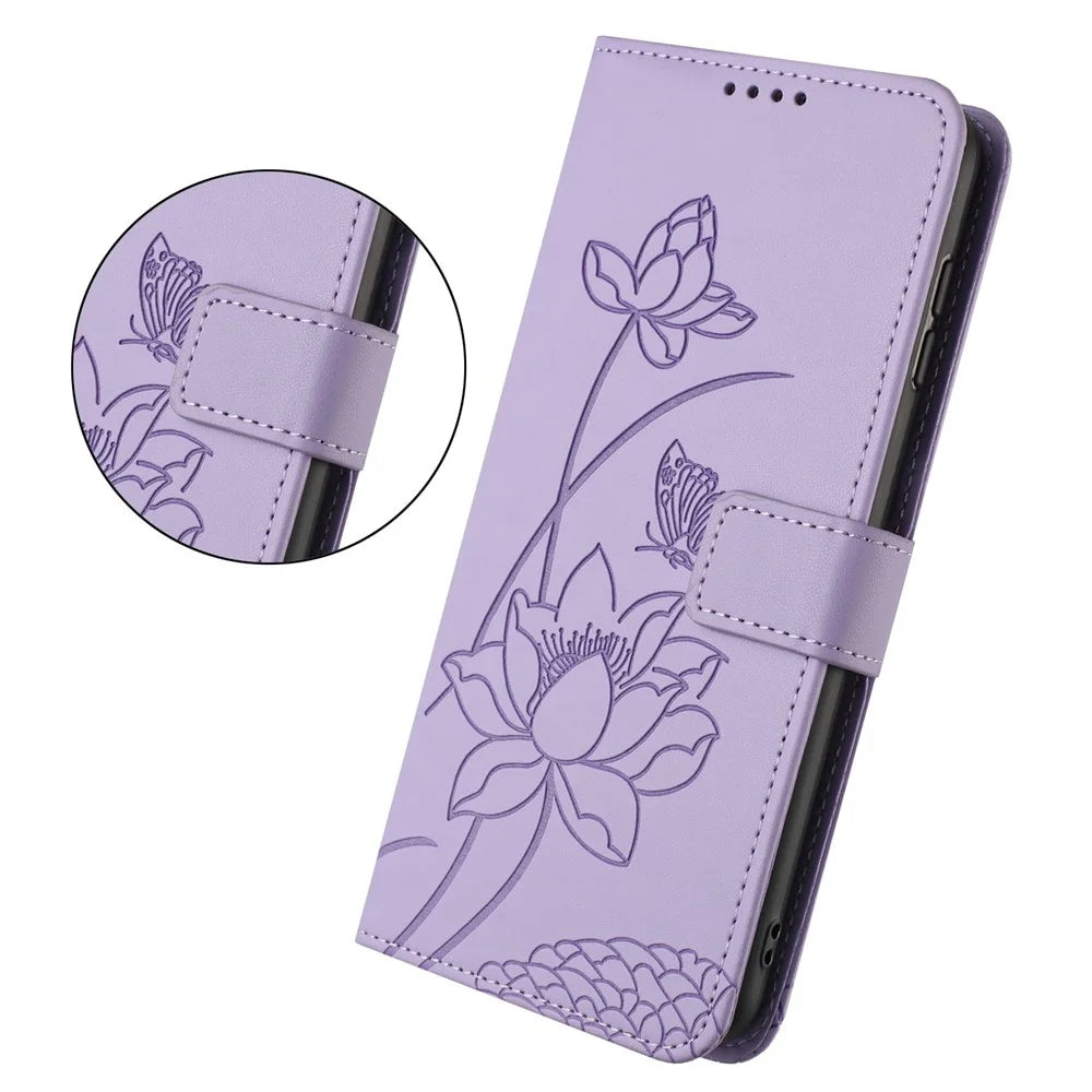 For Samsung Galaxy A56 5G  /  M56 5G Case Wallet Stand Lotus Imprint Leather Phone Cover with Wrist Strap - Purple - 2