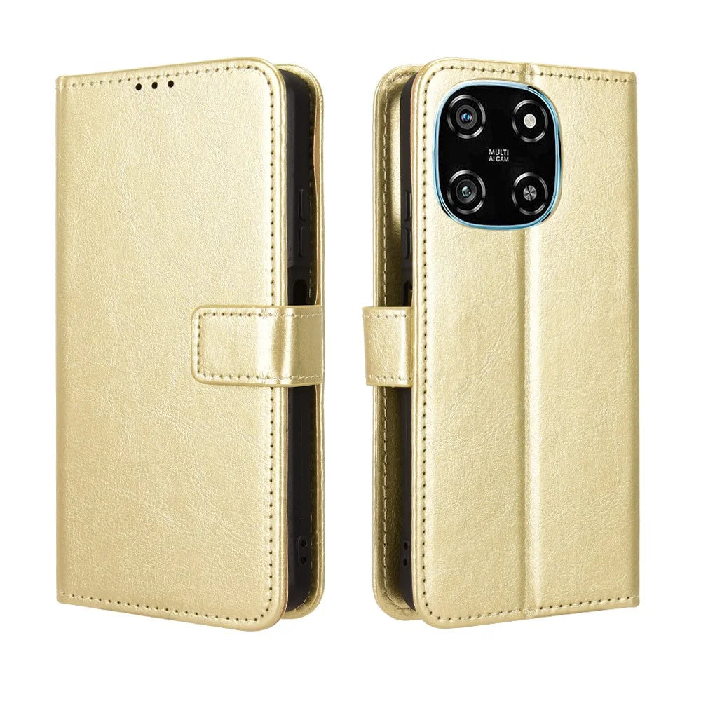 For Blackview Color 6 PU Leather Case with Strap Crazy Horse Texture Phone Wallet Cover - Gold - 1