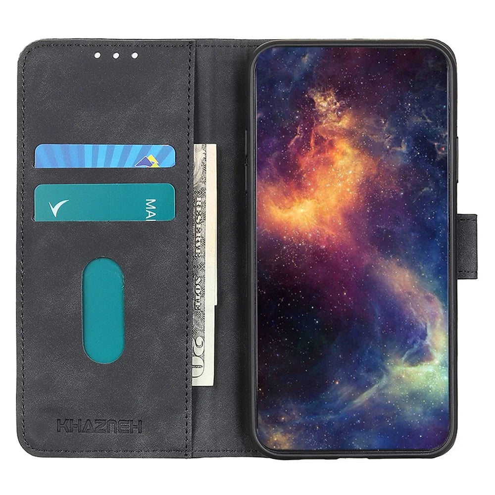 KHAZNEH For Samsung Galaxy S26 Ultra Case PU Leather Retro Texture Phone Cover - Black - 3
