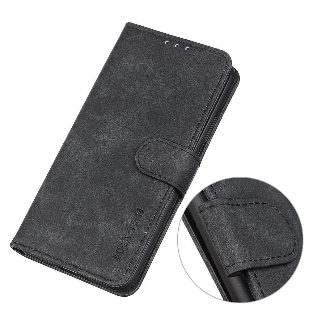 KHAZNEH For Samsung Galaxy S26 Ultra Case PU Leather Retro Texture Phone Cover - Black - 4
