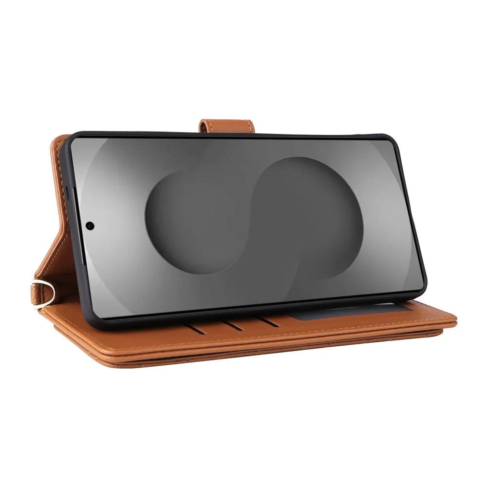 For Samsung Galaxy S26 Ultra Case with Shoulder / Wrist Strap Leather Phone Cover Stand Wallet - Brown - 3