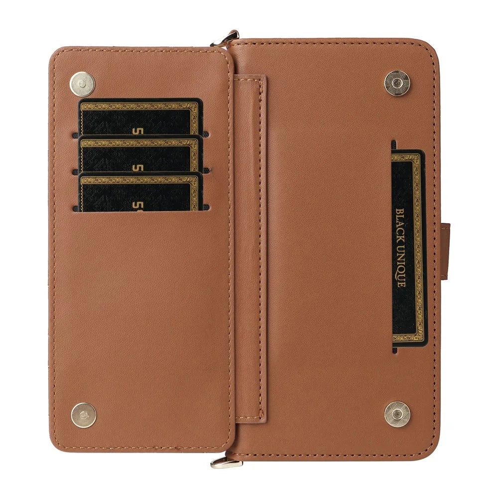 For Samsung Galaxy S26 Ultra Case with Shoulder / Wrist Strap Leather Phone Cover Stand Wallet - Brown - 6