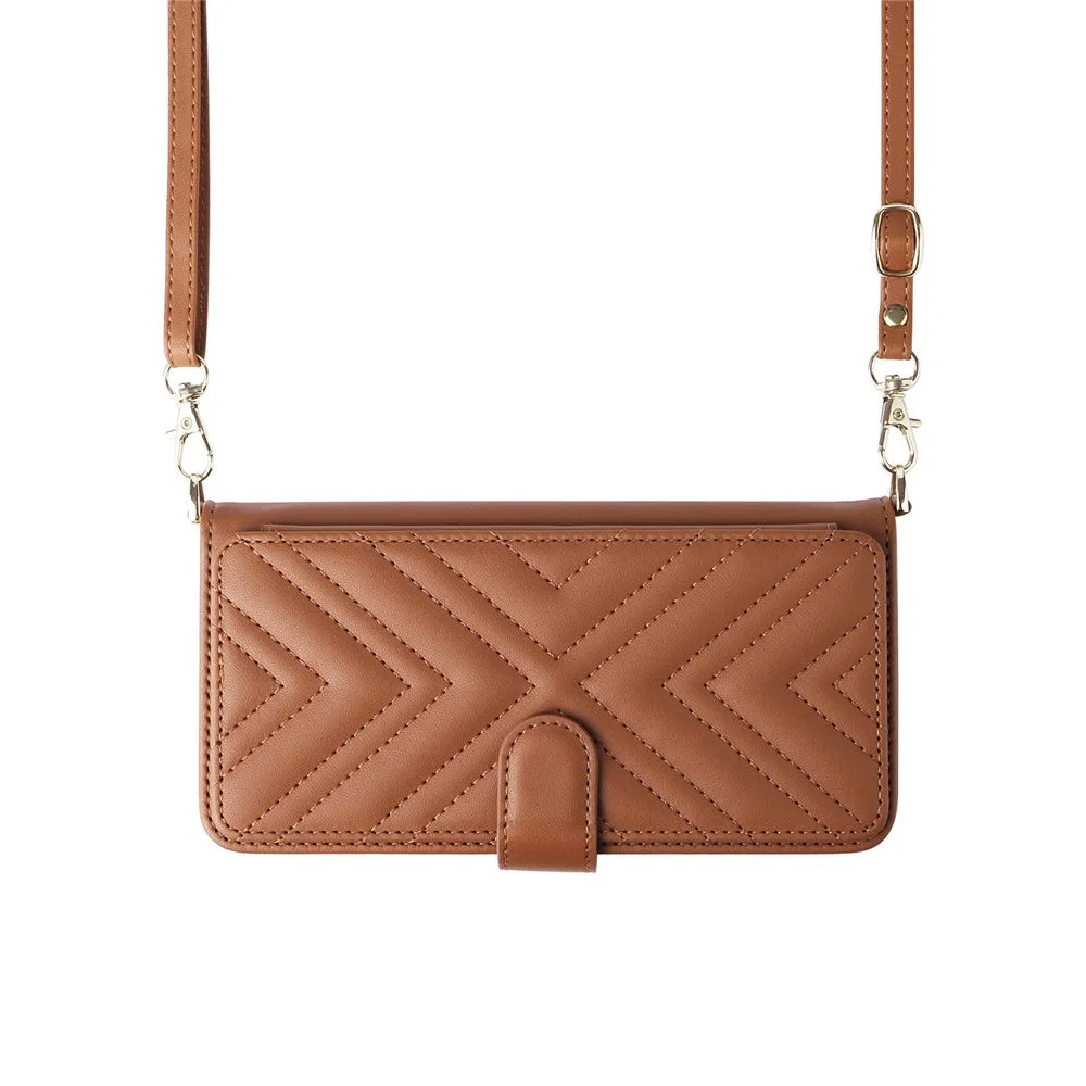 For Samsung Galaxy S26 Ultra Case with Shoulder / Wrist Strap Leather Phone Cover Stand Wallet - Brown - 7