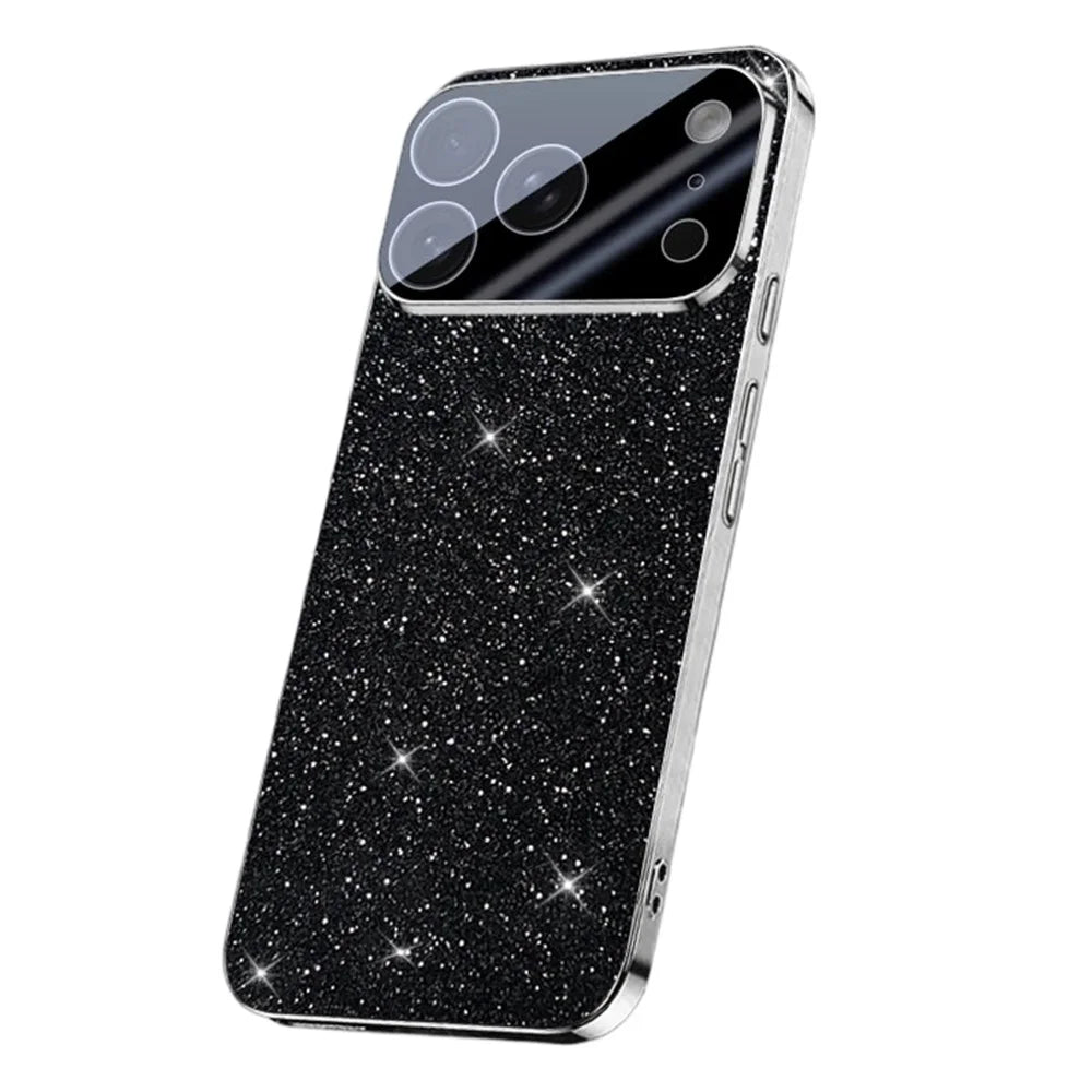 For iPhone 17 Pro Max Case Sparkling Starlight Glitter Electroplated Shockproof PC + TPU Phone Cover - Black - 1