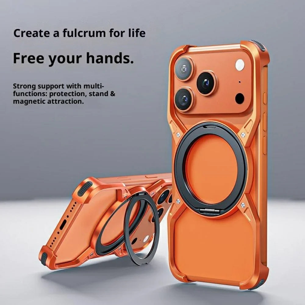 For iPhone 17 Pro Case Kickstand Frameless Aluminum Alloy Bumper Phone Cover - Orange - 3