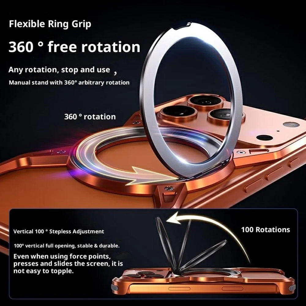 For iPhone 17 Pro Case Kickstand Frameless Aluminum Alloy Bumper Phone Cover - Orange - 4