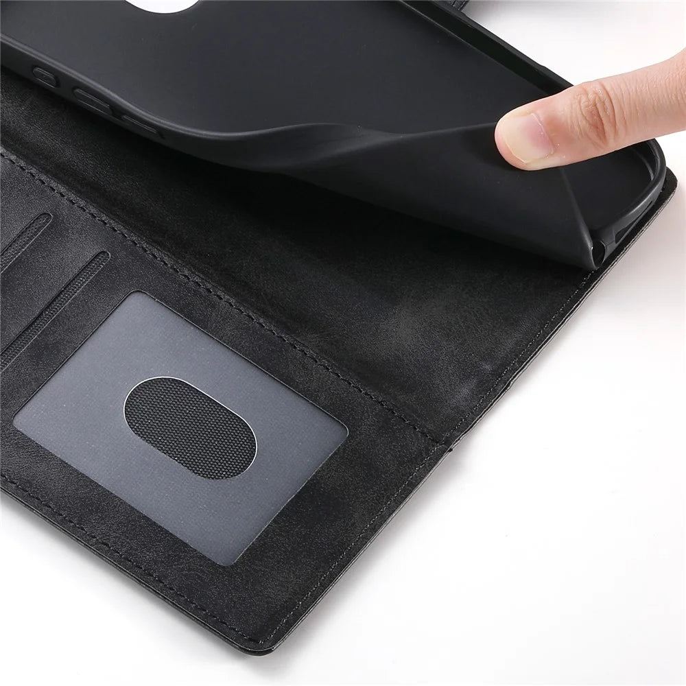 For iPhone 18 Pro / 17 Pro Case Stand Wallet Calf Texture PU Leather Flip Phone Cover with Wrist Strap - Black - 6