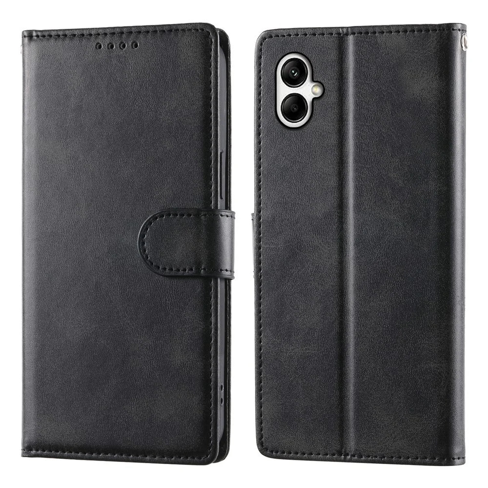Wallet Case For Samsung Galaxy A08 5G / A08 4G / A07 5G / A07 4G / A06 4G / A06 5G Stand Calf Texture PU Leather Flip Phone Cover with Wrist Strap - Black - 1