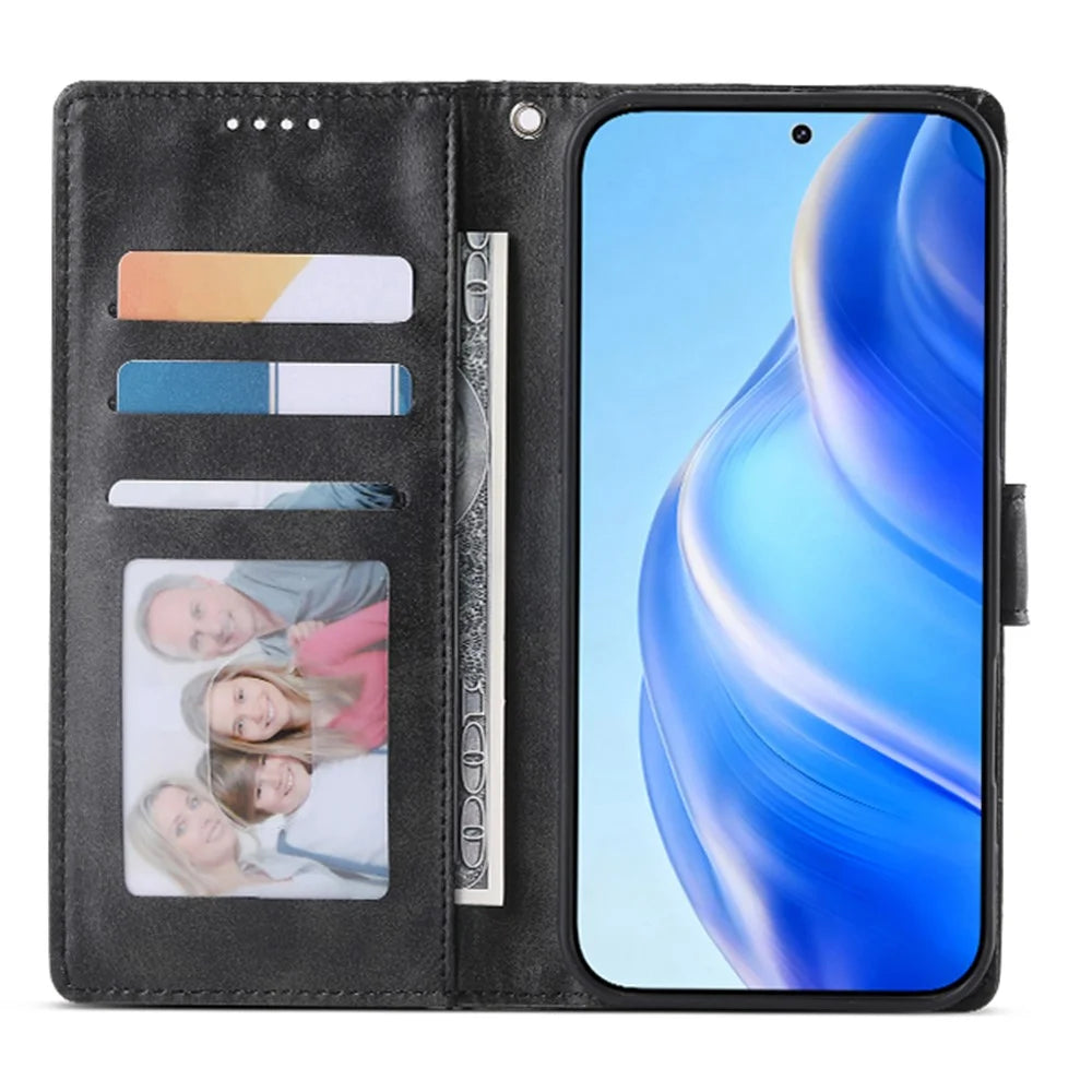Wallet Case For Samsung Galaxy A08 5G / A08 4G / A07 5G / A07 4G / A06 4G / A06 5G Stand Calf Texture PU Leather Flip Phone Cover with Wrist Strap - Black - 2