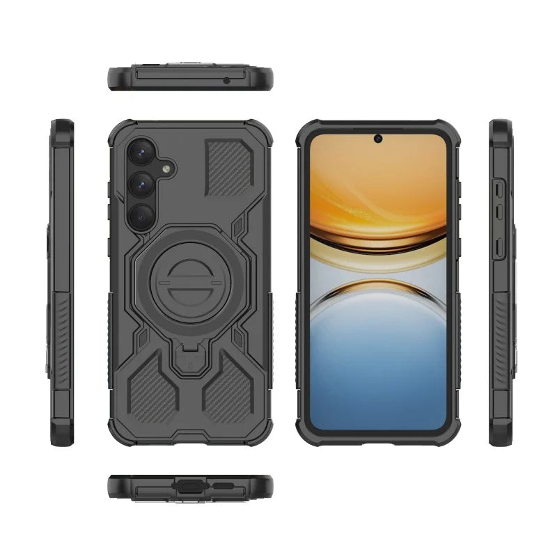 WANLONFENG For Samsung Galaxy A55 5G Case Kickstand with 2Pcs Screen Film  KJ Series PC TPU Phone Cover (Big Lens Hole) - Black - 3