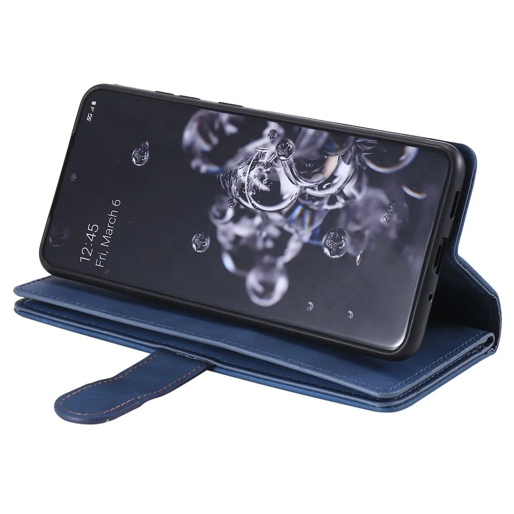 For Samsung Galaxy S26 Ultra Case 9 Card Slots Zipper Wallet PU Leather Phone Cover with Wrist Strap - Blue - 4