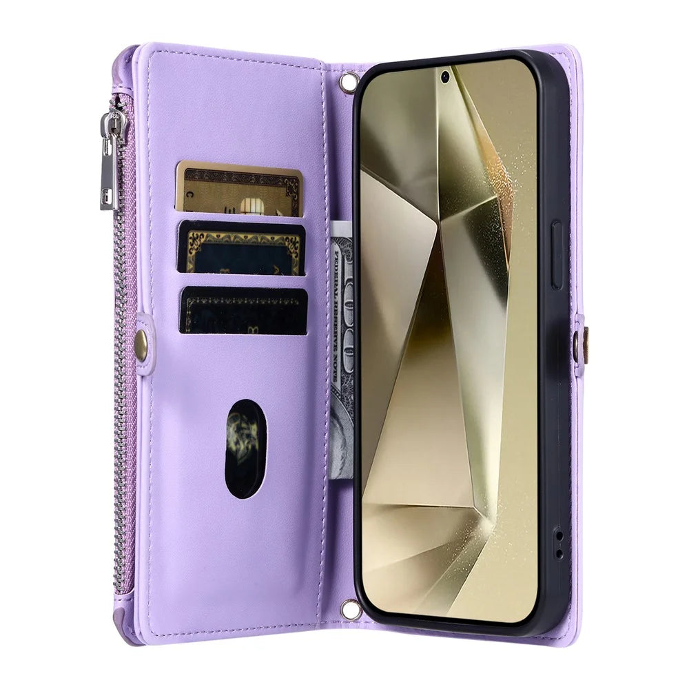 For Samsung Galaxy S26 Ultra Case TPU + PU Leather Wallet Phone Cover with Wrist Strap - Purple - 2