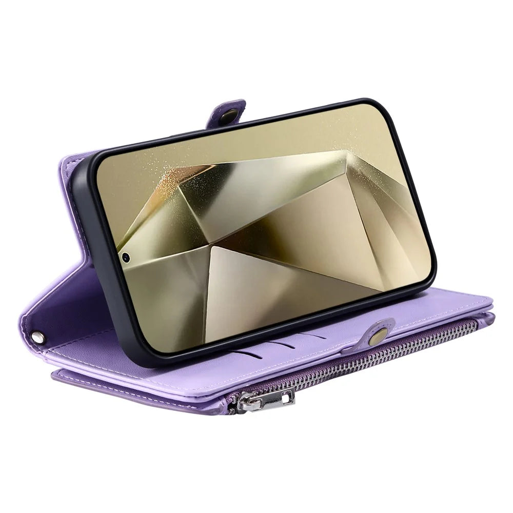 For Samsung Galaxy S26 Ultra Case TPU + PU Leather Wallet Phone Cover with Wrist Strap - Purple - 4