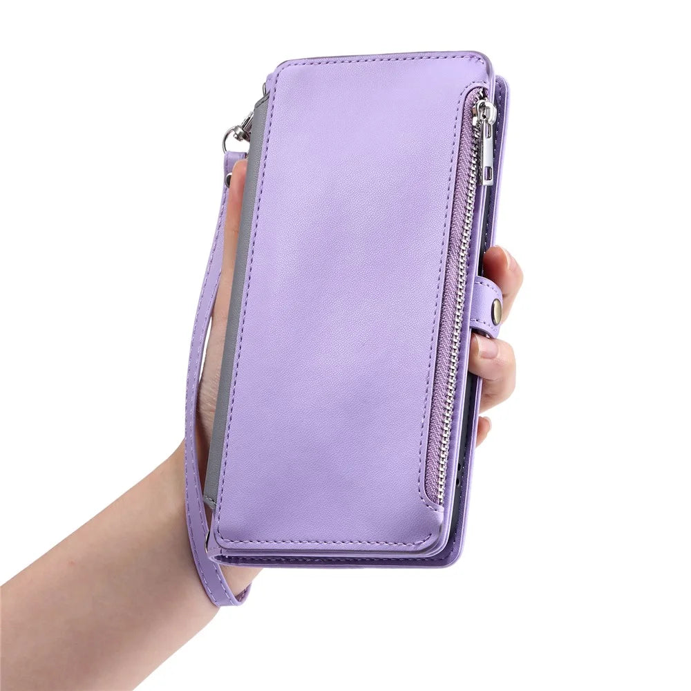 For Samsung Galaxy S26 Ultra Case TPU + PU Leather Wallet Phone Cover with Wrist Strap - Purple - 7