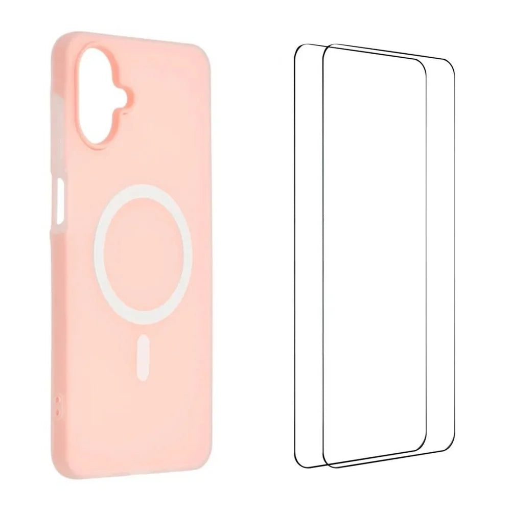 WANLONFENG For Samsung Galaxy A08 4G / A07 4G Magnetic Case  ML Series Matte PC TPU Phone Cover Large Cutouts with 2Pcs Screen Film - Pink - 1