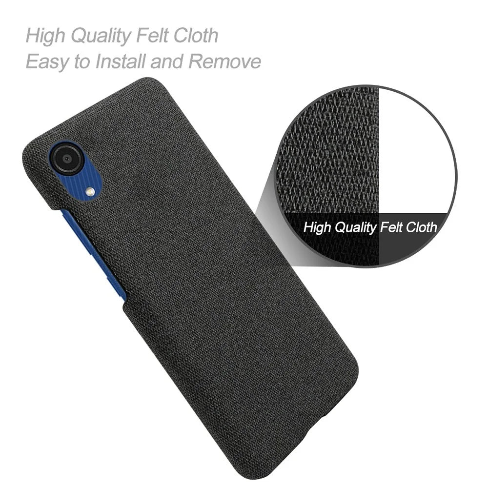 For Samsung Galaxy A23e Anti-scratch Mobile Phone Case Shell Solid Color Hard PC+Cloth Phone Cover - Black - 4