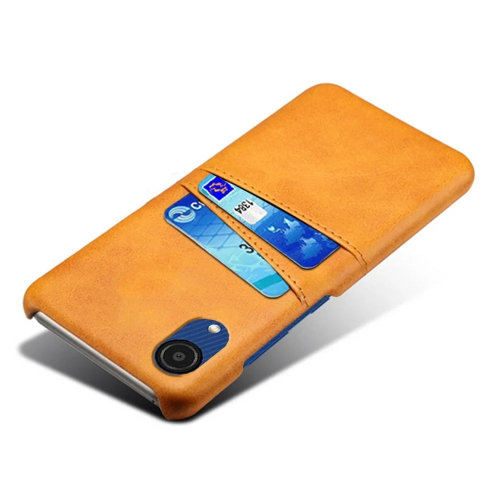 For Samsung Galaxy A23e Scratch Resistance Dual Card Slots Holder Protective Phone Case PU Leather Coated Hard PC Phone Shell - Orange - 3