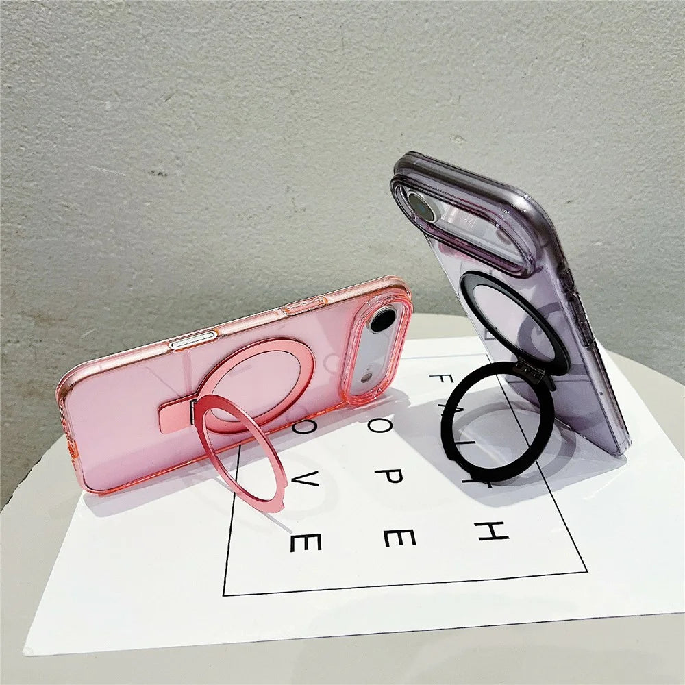 For iPhone Air Magnetic Case Kickstand Clear TPU Phone Back Cover - Pink - 3