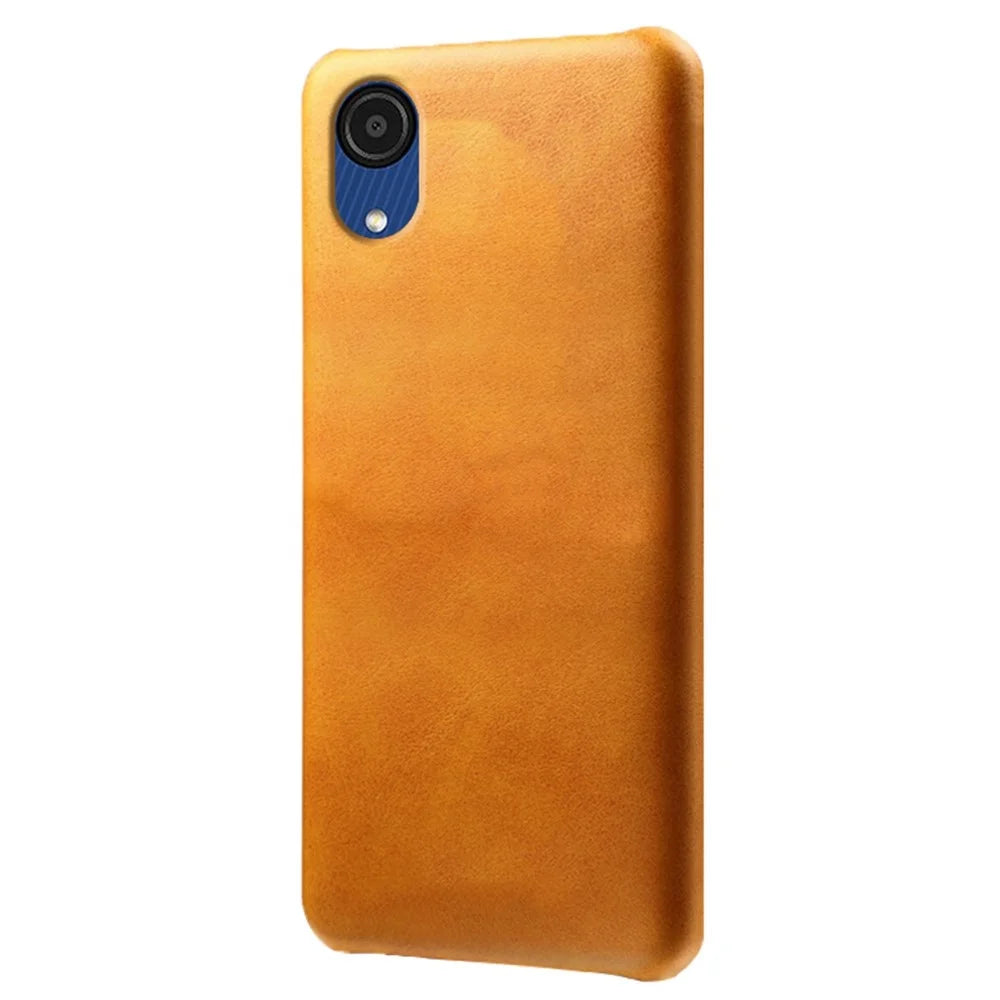 For Samsung Galaxy A23e Mobile Phone Cover Scratch-resistant Textured PU Leather Coated PC Phone Case - Orange - 1