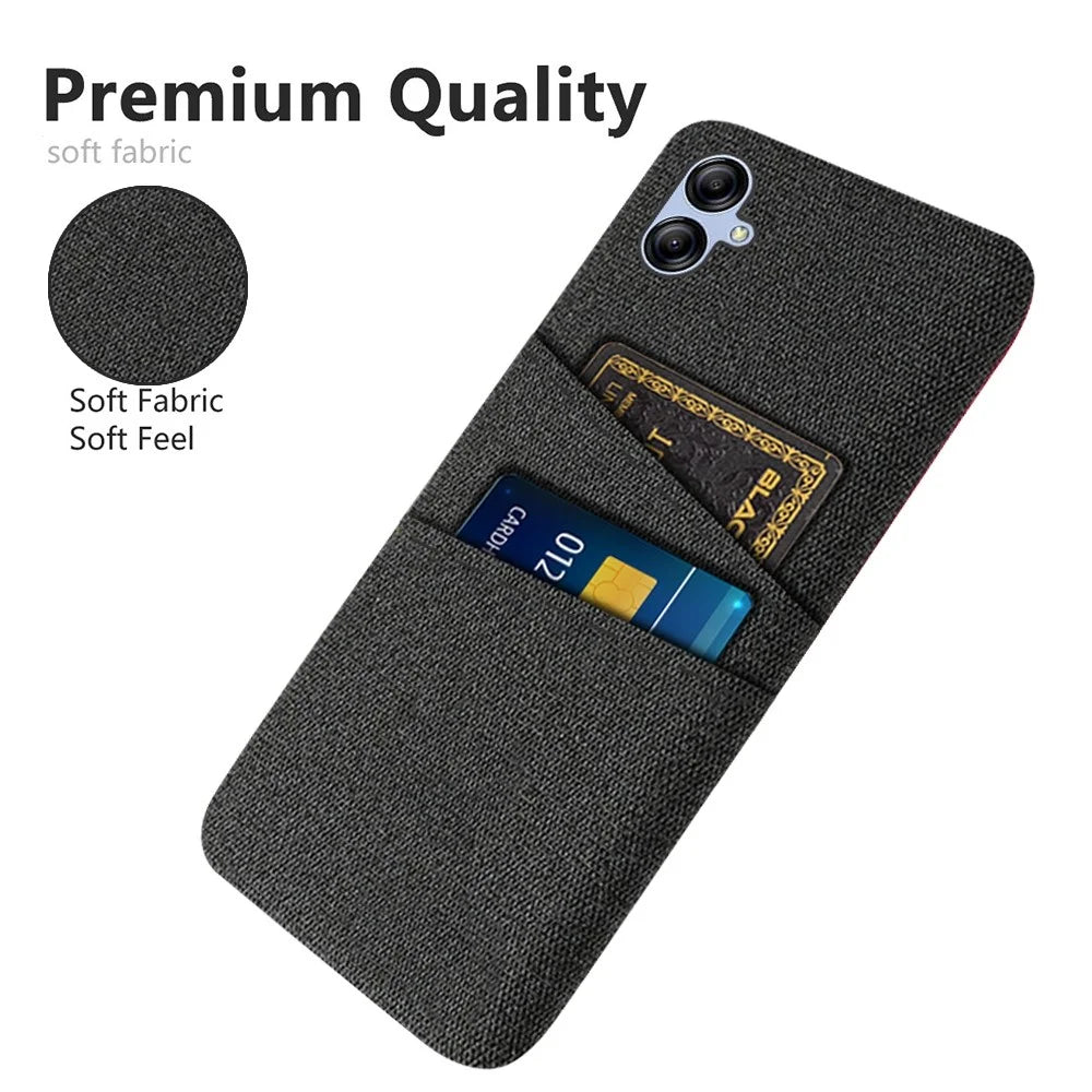 For Samsung Galaxy A04 4G (164.4 x 76.3 x 9.1 mm) Cloth Texture Phone Case Dual Card Slots Bump Proof PC Protective Back Cover - Black - 2