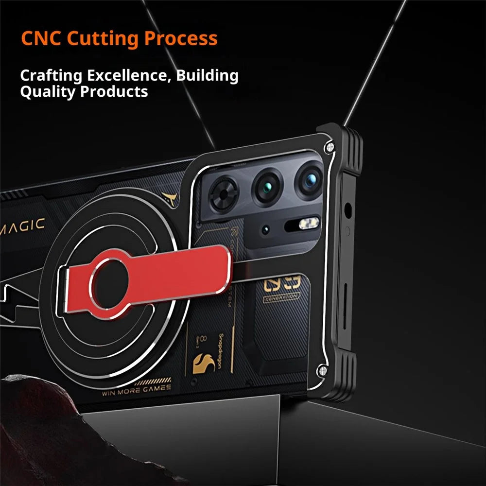 Magnetic Case for ZTE nubia Red Magic 10 Pro 5G / 10 Prо+ 5G / 10S Pro 5G / 10S Pro+ 5G / 9 Pro 5G / 9 Pro+ 5G / 9S Pro 5G / 9S Pro+ 5G Kickstand Frameless Phone Cover - Black - 6