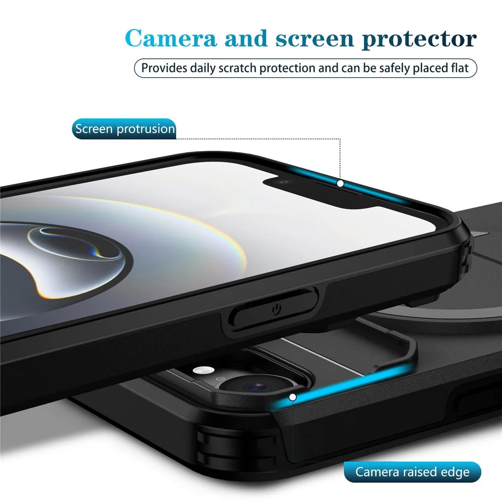 For iPhone 17e / 16e Case Kickstand Camera Slider PC + TPU Phone Cover Compatible with MagSafe - Black - 3