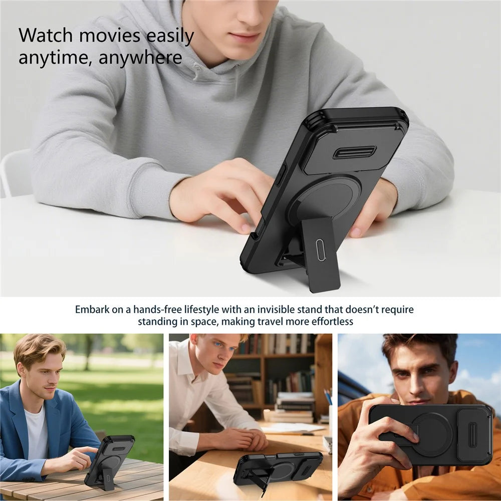 For iPhone 18 Pro / 17 Pro Case Kickstand Camera Slider PC + TPU Phone Cover Compatible with MagSafe - Black - 5