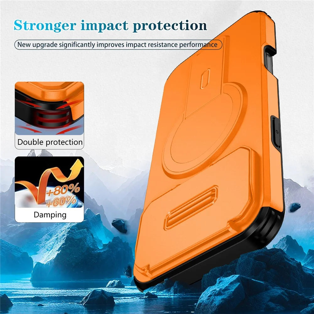 For iPhone 18 Pro Max / 17 Pro Max Case Kickstand Camera Slider PC + TPU Phone Cover Compatible with MagSafe - Orange - 2
