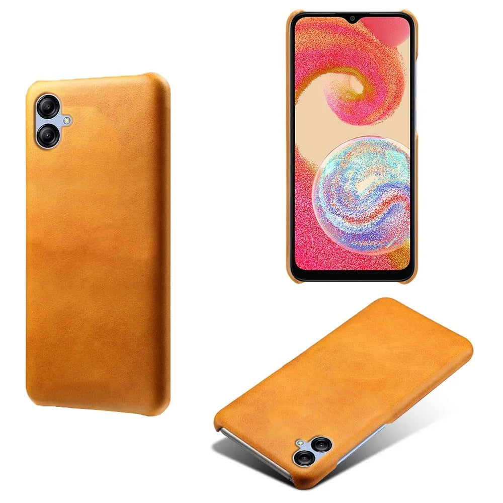 For Samsung Galaxy A04 4G (164.4 x 76.3 x 9.1 mm) Mobile Phone Cover, Calf Textured PU Leather Coated PC Phone Case - Orange - 2
