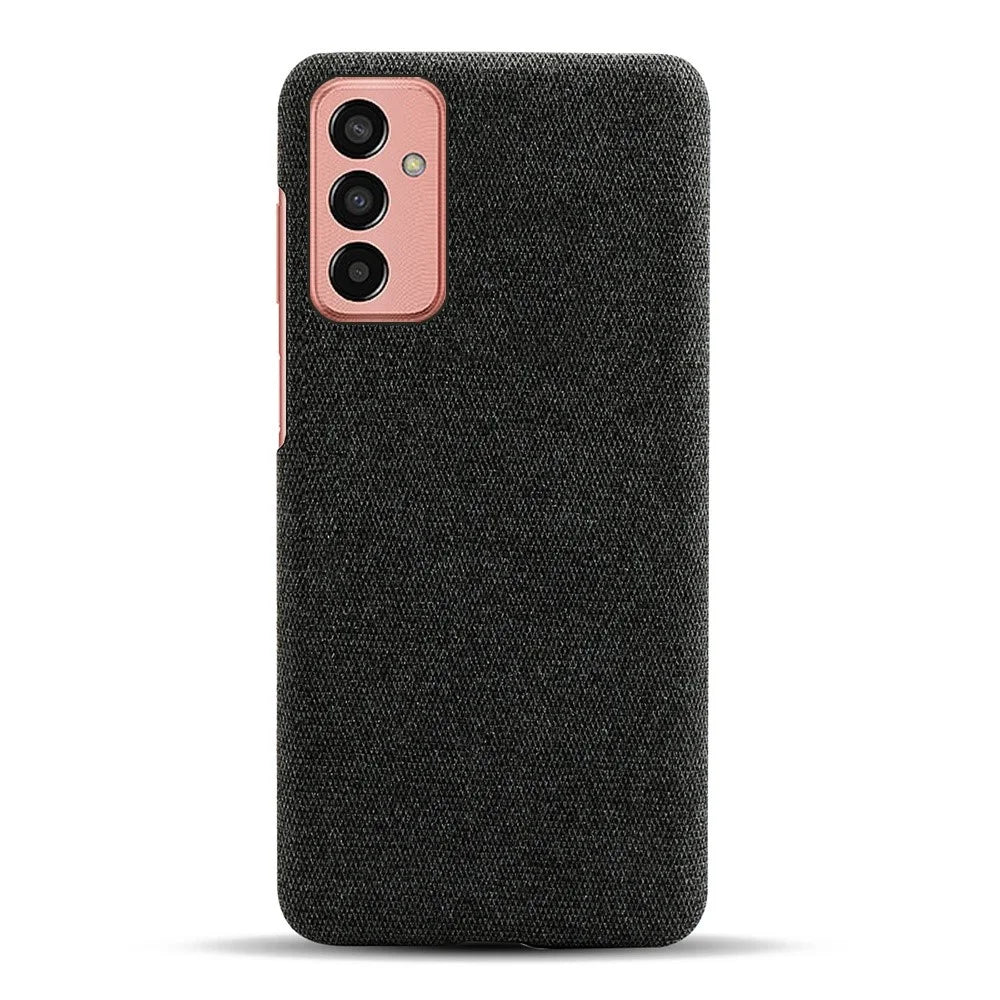 For Samsung Galaxy M13 4G Mobile Phone Case Shell Shock Absorbing Solid Color Hard PC+Cloth Phone Cover - Black - 3