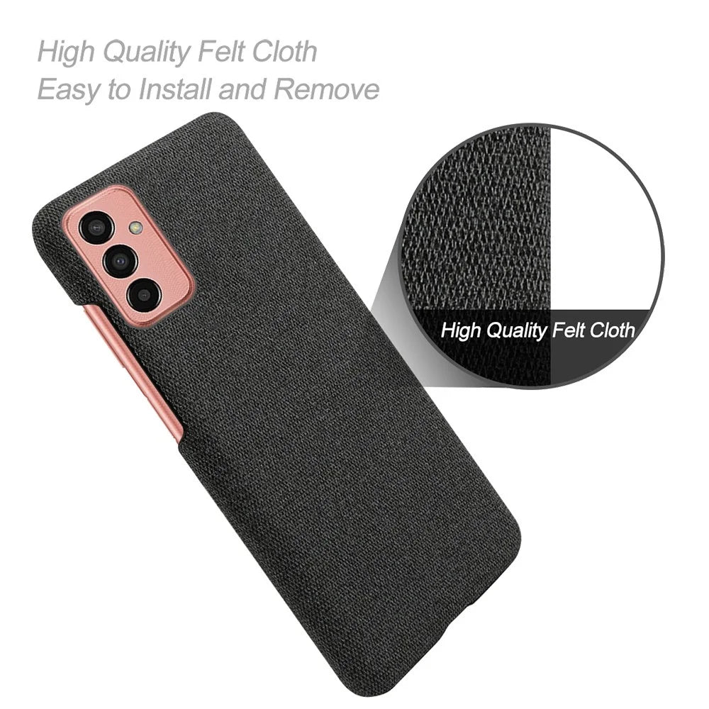 For Samsung Galaxy M13 4G Mobile Phone Case Shell Shock Absorbing Solid Color Hard PC+Cloth Phone Cover - Black - 4