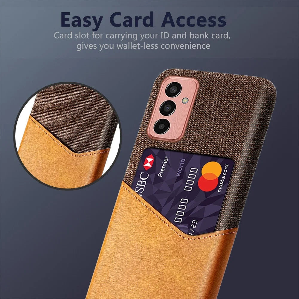 Cellphone Case for Samsung Galaxy M13 4G Card Holder Design Anti-fall Cloth Texture Phone Case PU Leather Coated PC Cover - Brown - 2