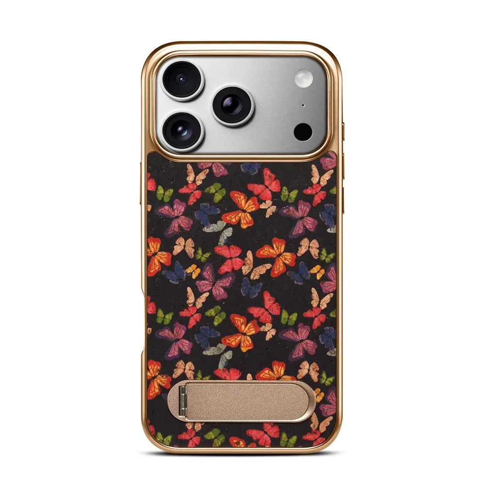 DENIOR A25+4 For iPhone 17 Pro Case Compatible with MagSafe Butterfly PU Leather PC TPU Kickstand Phone Cover - Black - 5