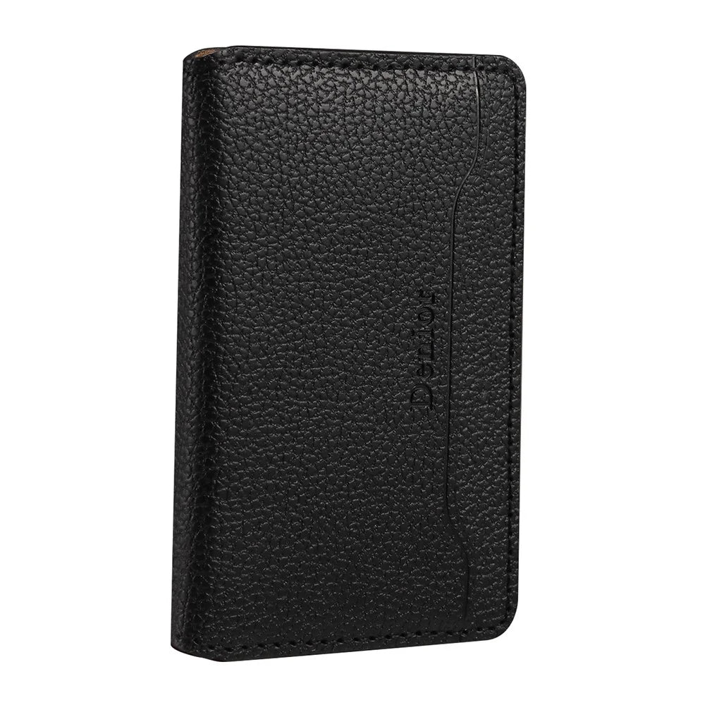 DENIOR V23 Magnetic Card Holder Litchi Texture PU Leather Phone Back Card Bag Kickstand - Black - 1