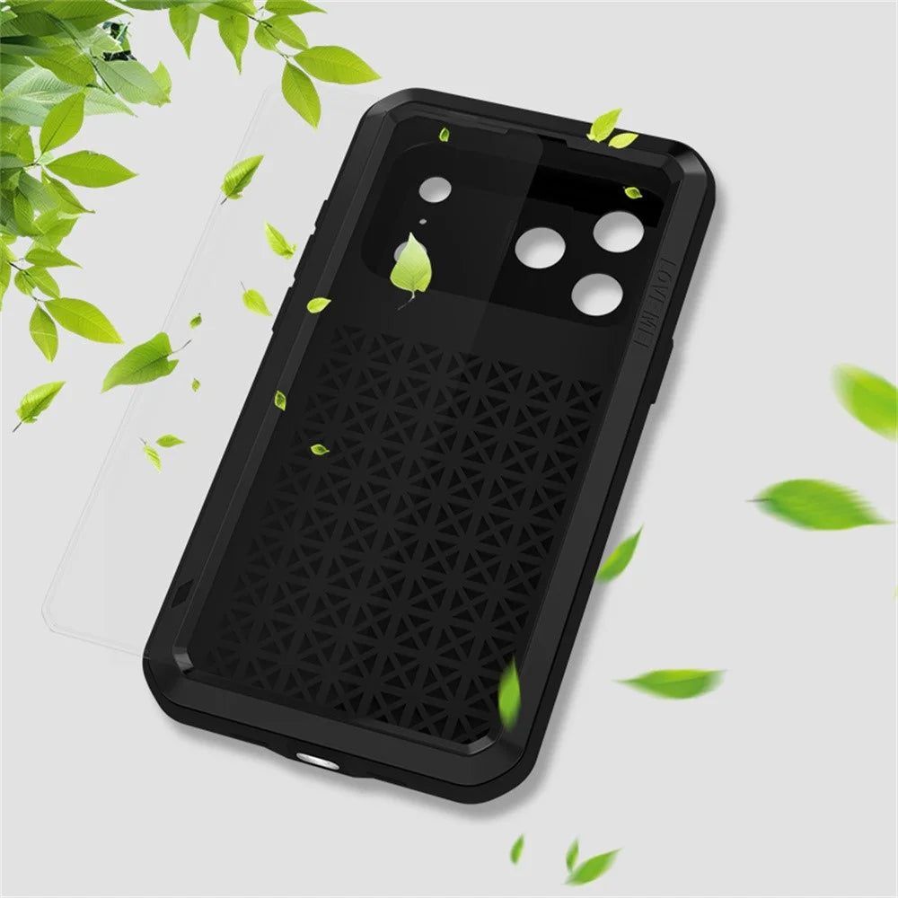 LOVE MEI For iPhone 17 Pro Max Case Tempered Glass Screen Protector Metal + Silicone Phone Cover - Black - 7