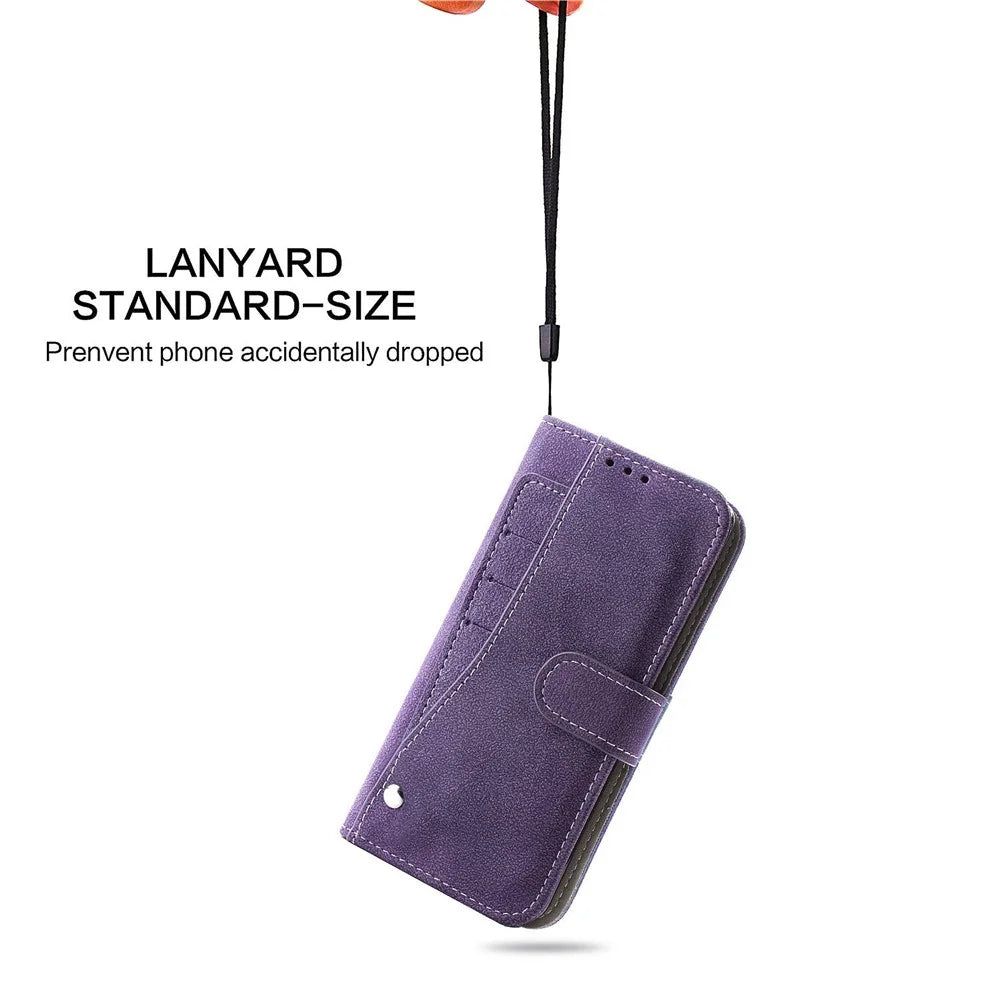 For iPhone 15 Pro Max Case Retro PU Leather Wallet Phone Cover with Rotating Card Slots Holder - Purple - 4