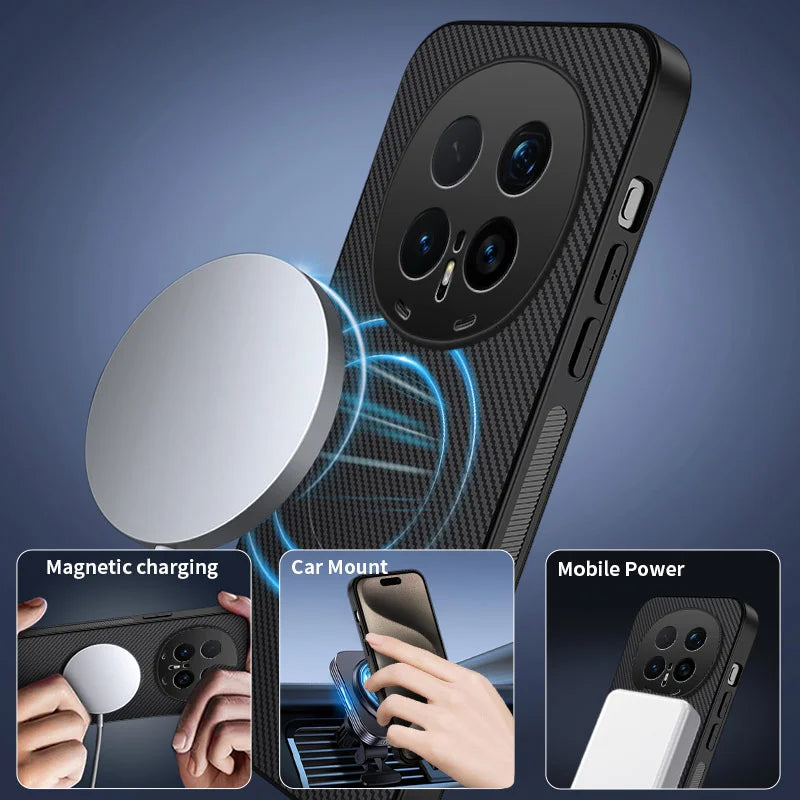 WANLONFENG For Honor Magic8 Pro 5G Magnetic Case  TQ1 Series Carbon Fiber Texture PC TPU Phone Cover with 2Pcs Screen Films - Black - 4