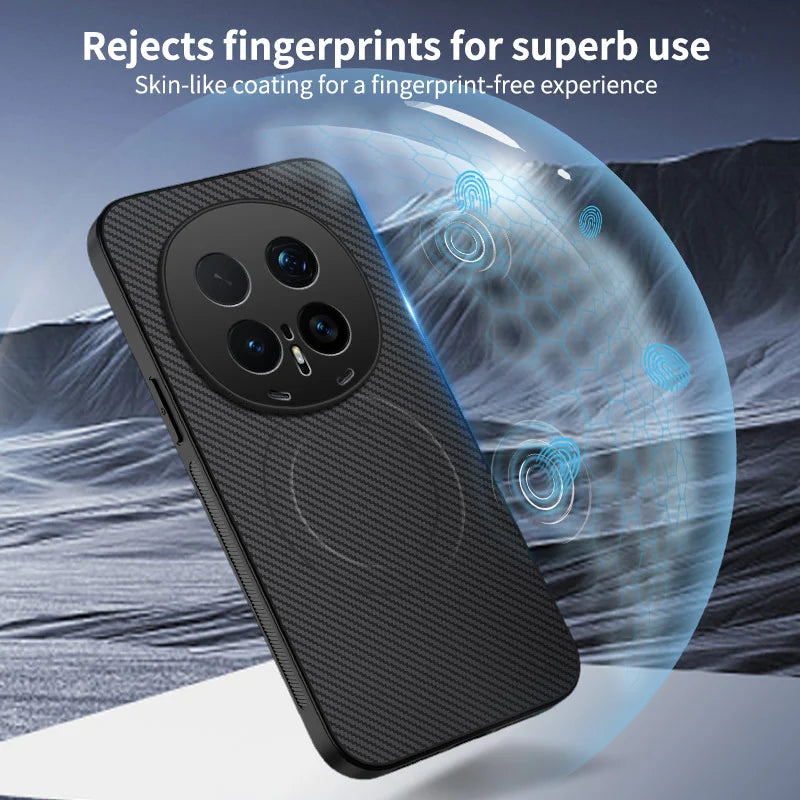 WANLONFENG For Honor Magic8 Pro 5G Magnetic Case  TQ1 Series Carbon Fiber Texture PC TPU Phone Cover with 2Pcs Screen Films - Black - 5
