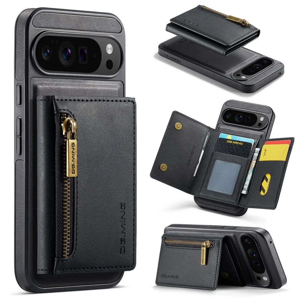 DG.MING M5 Series For Google Pixel 10 Pro XL Case Detachable Magnetic Leather Phone Cover with Card Slots - Black - 1