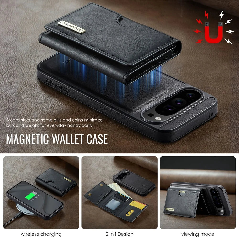 DG.MING M6 Series For Google Pixel 10 Pro XL Case Magnetic Wallet PU + PC + TPU Phone Cover - Black - 6