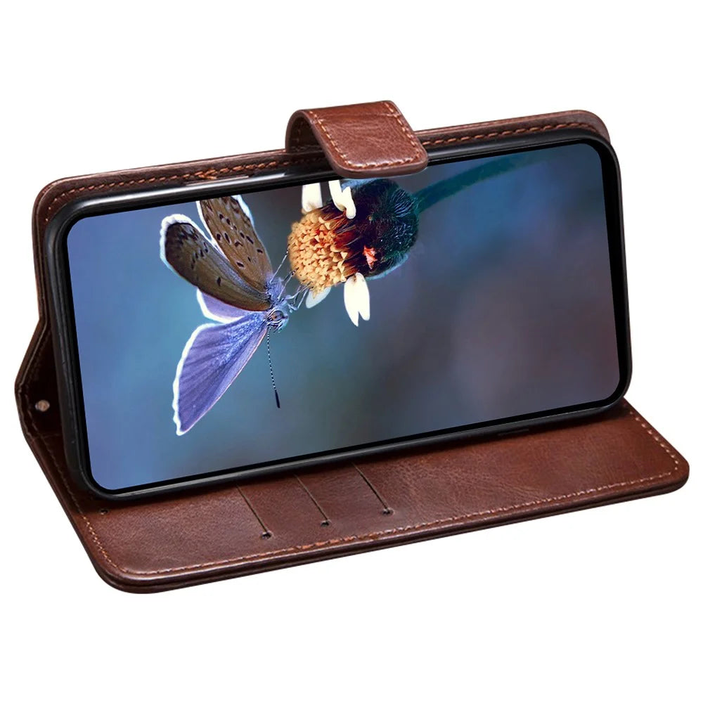 IDEWEI For Samsung Galaxy S25 FE Stand Case Crazy Horse Texture Leather Phone Cover - Brown - 3