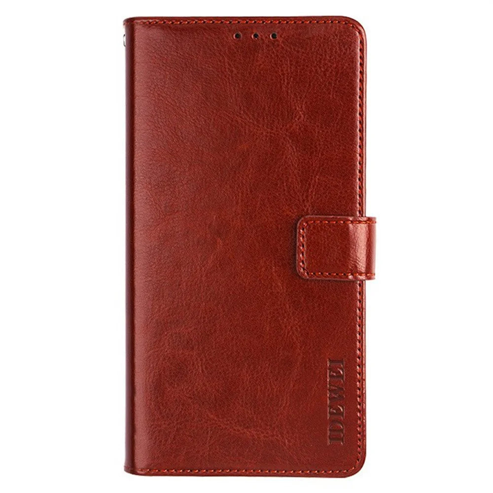 IDEWEI For Samsung Galaxy S25 FE Stand Case Crazy Horse Texture Leather Phone Cover - Brown - 7
