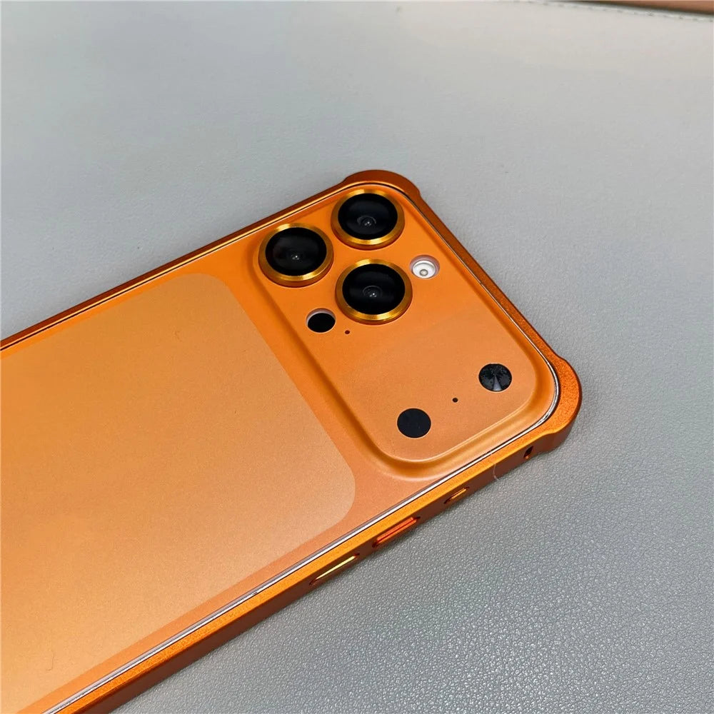 For iPhone 14 Pro Max Metal Case Transfer to 17 Pro Max Phone Cover with Camera Lens Protector - Orange - 7