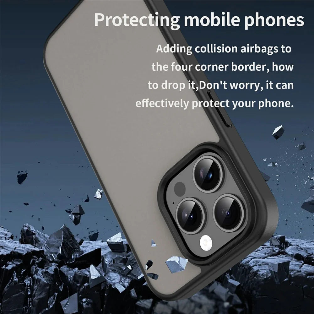 For iPhone 15 Pro Case TPU PC Hybrid Soft Edge Hard Shell Protective Cover Camera Protection Anti Slip Texture - Black - 2