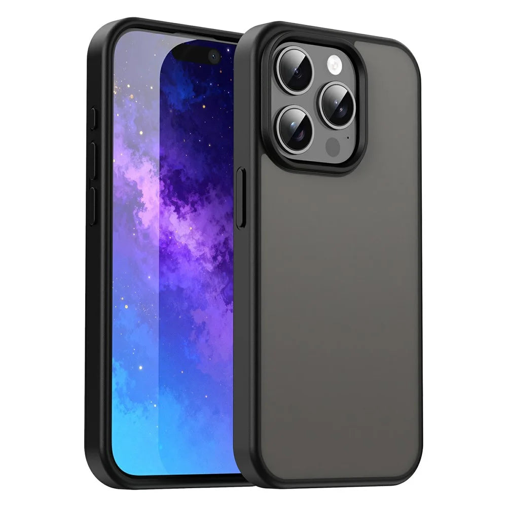 For iPhone 15 Pro Max Case Skin Touch Matte Anti Drop TPU PC Phone Back Cover - Black - 1