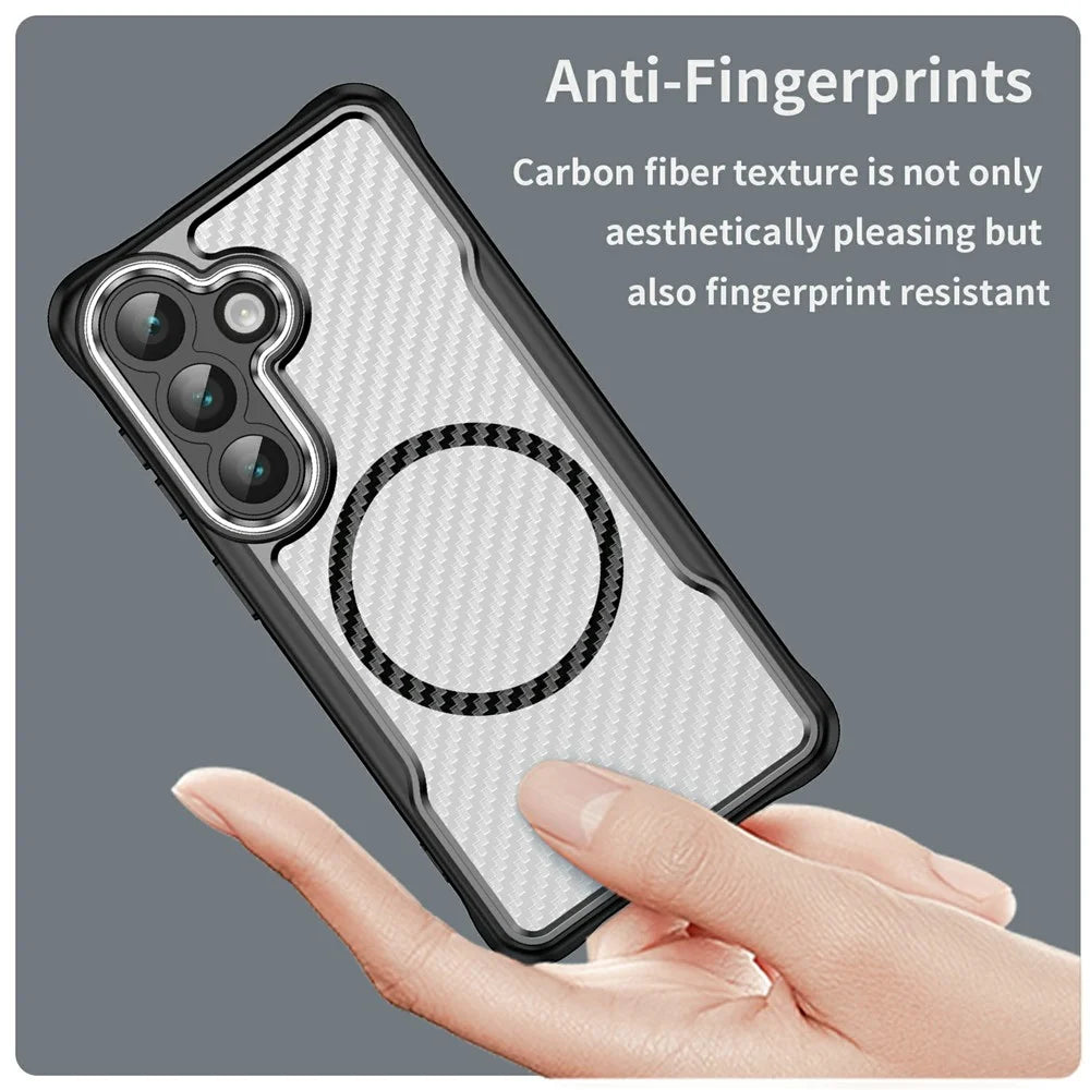 For Samsung Galaxy S26 Magnetic Case Hybrid Phone Cover Carbon Fiber - Black - 4