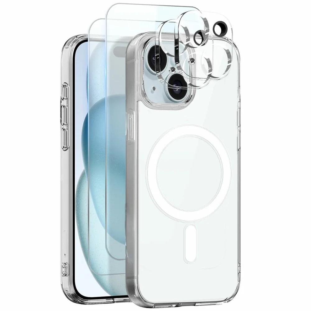 NORTHJO 5 in 1 Set for iPhone 15 Plus Magnetic Case PC + TPU Phone Cover with 2 Front Screen Protector + 2 Lens Film - 1