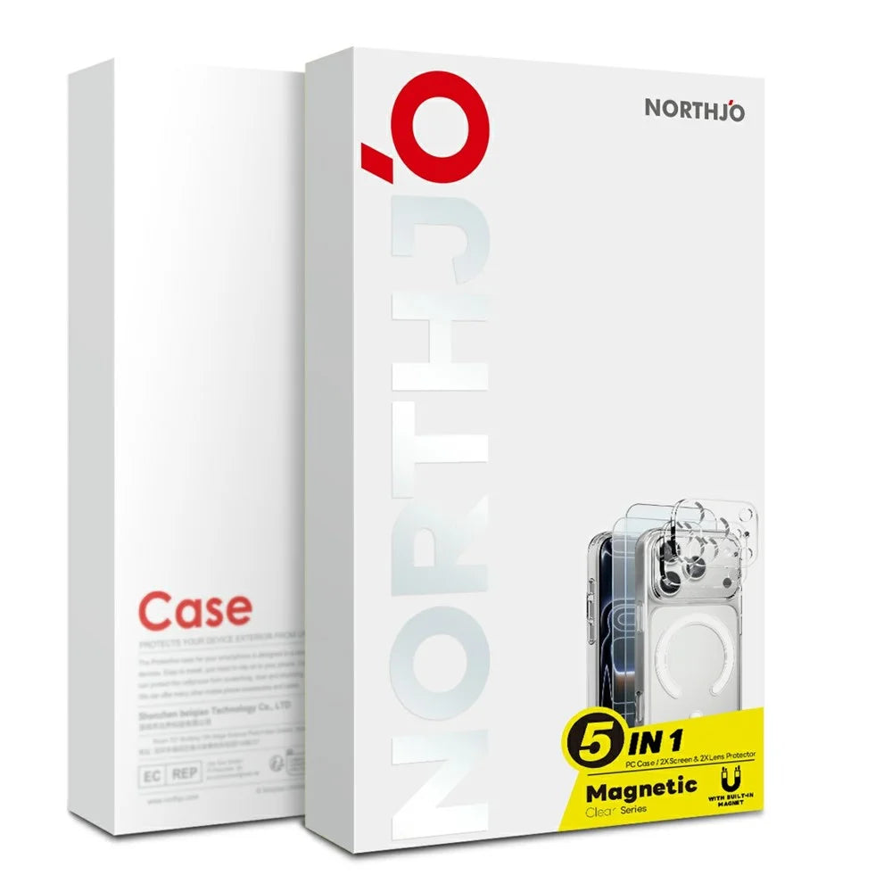 NORTHJO 5 in 1 Set for iPhone 15 Pro Max Magnetic Case PC + TPU Phone Cover with 2 Front Screen Protector + 2 Lens Film - 5